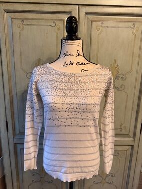 Elle Ivory Sequin Stripe Women’s Sweater Top